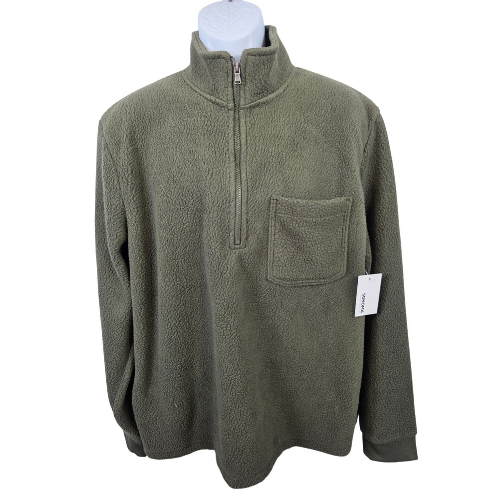 NEW ~ Sonoma Mens Arctic Fleece Half Zip Pullover Sweatshirt Olive Green XL/B132